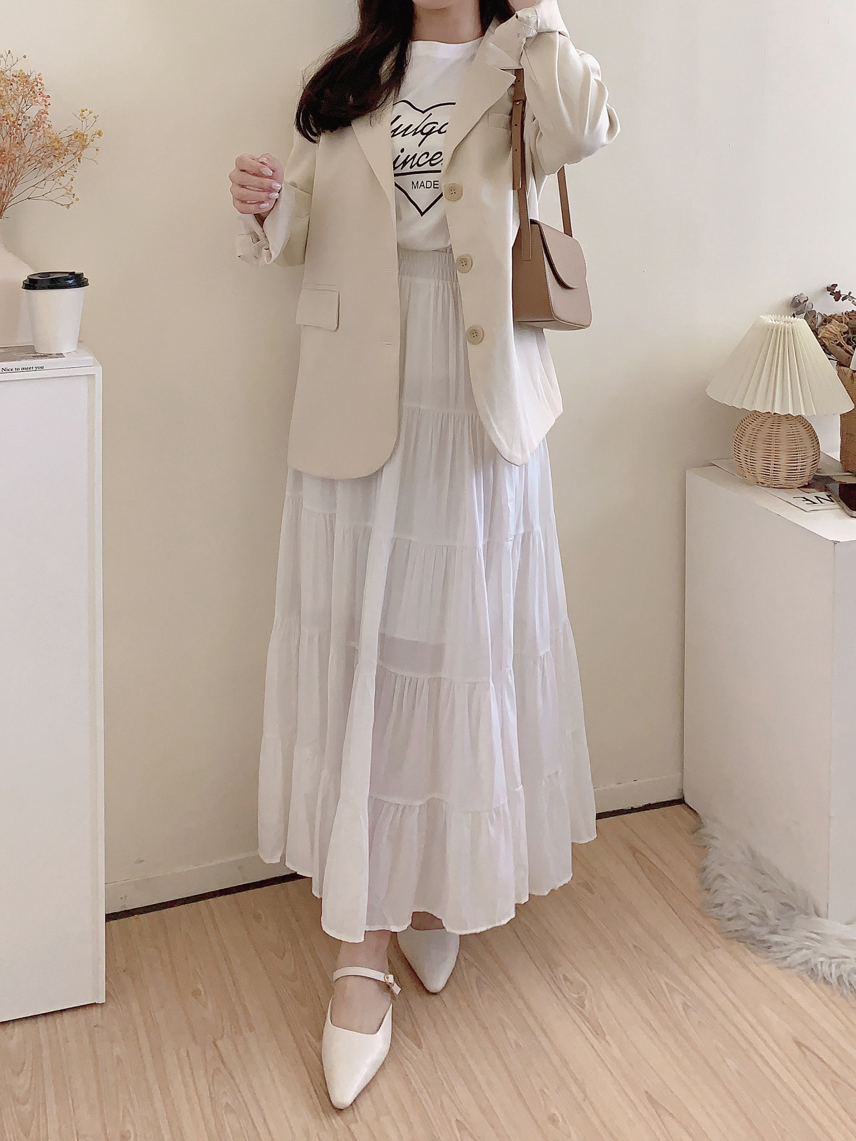 浪漫感鬆緊腰蛋糕長裙