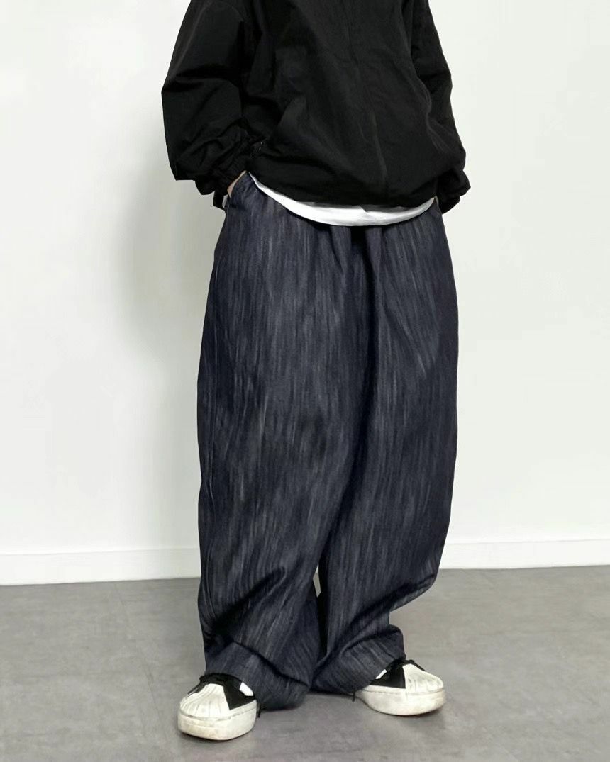 淨色暗紋鬆身牛仔褲 P2718