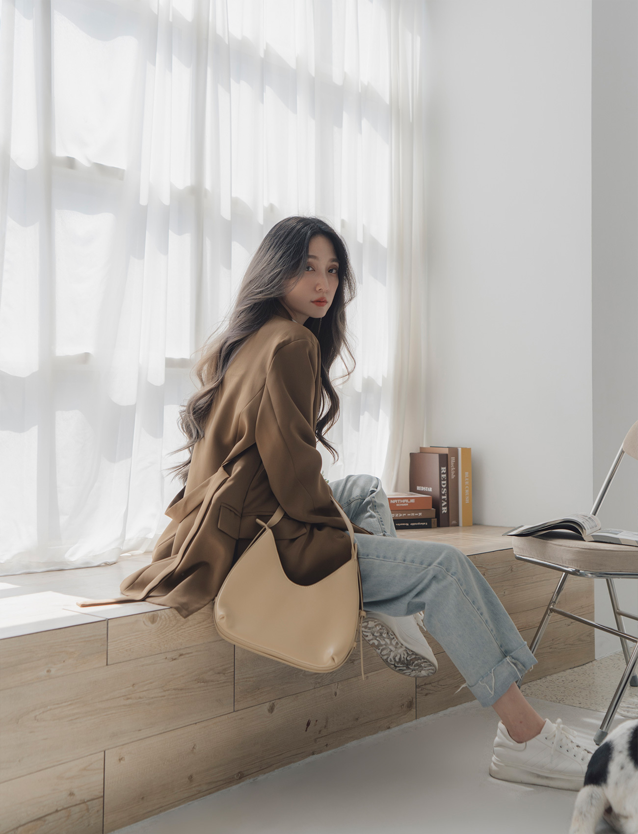 開衩綁帶西裝外套