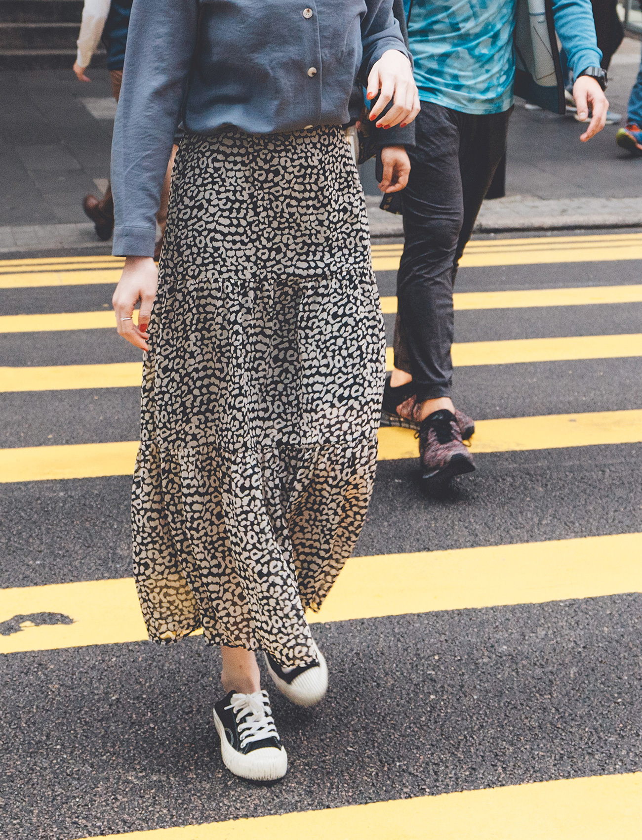 壓紋拼接中長裙