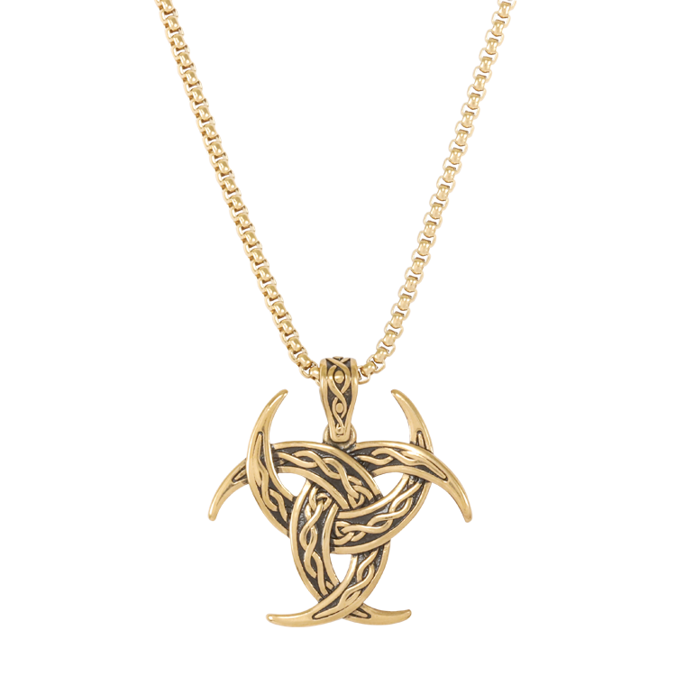白鋼項鍊，男士項鍊 凱爾特三角結；力量和保護的象徵（3686金色）