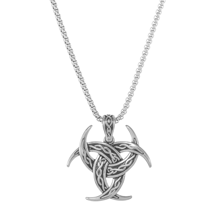 白鋼項鍊，男士項鍊 凱爾特三角結；力量和保護的象徵（3686銀色）