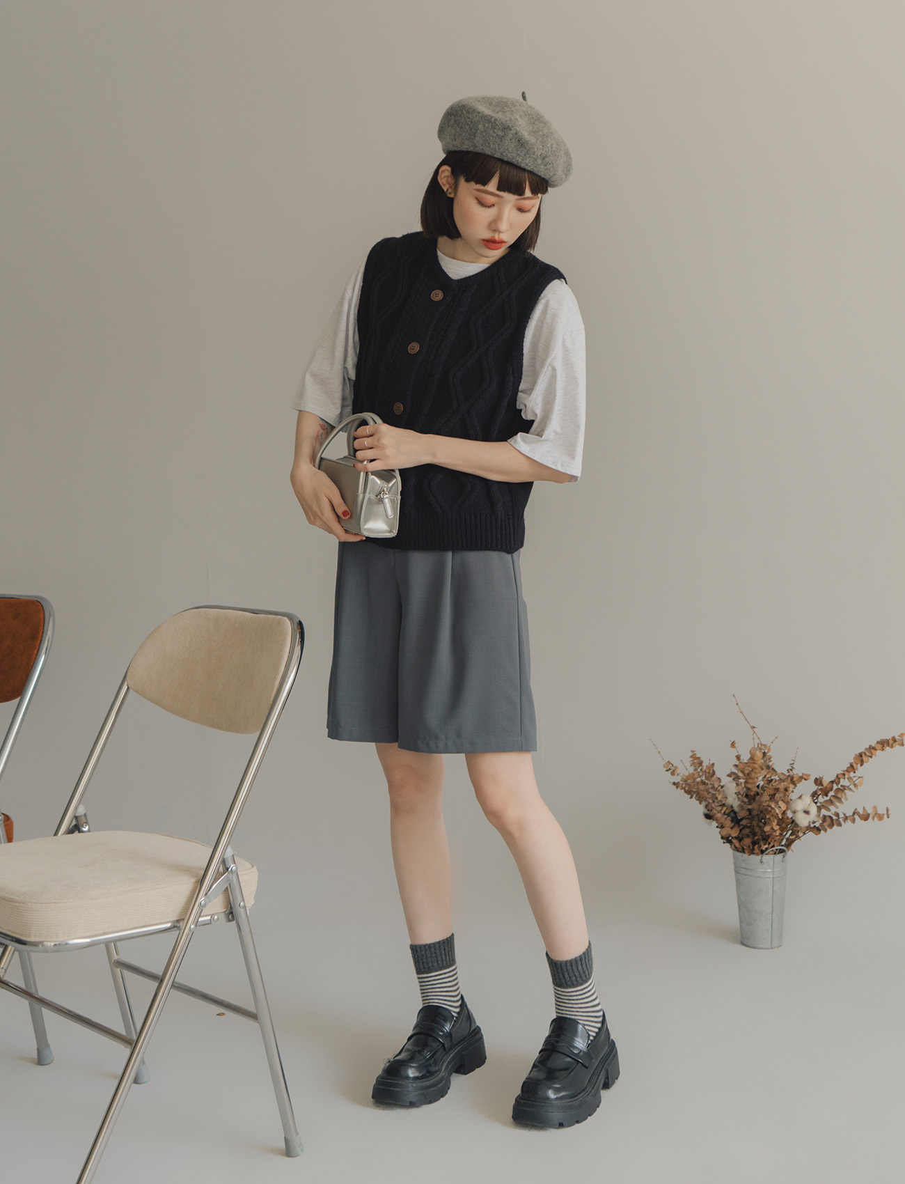 假口袋打摺西裝短褲