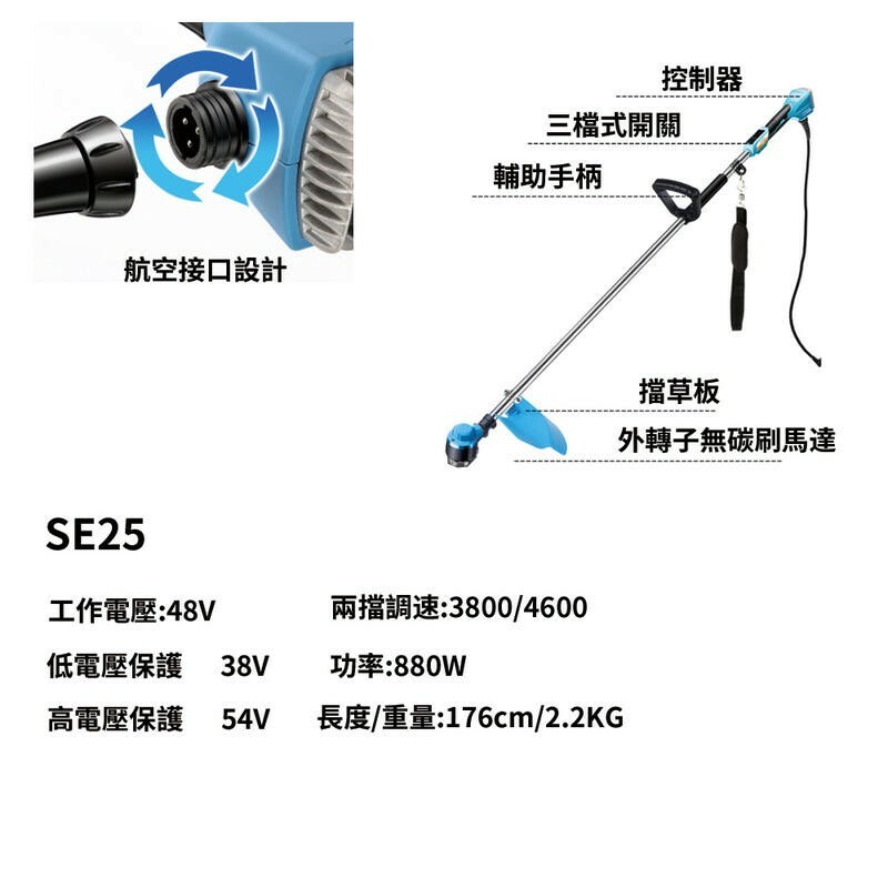 附發票｜SE25充電無刷鋰電割草機｜ 無碳刷鋰電割草機 割草機/修草機/電動割草機/無碳刷 超越東林