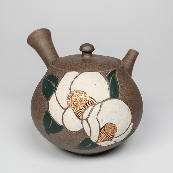 【青峰】燒結袋形 白椿 橫手急須0.3L