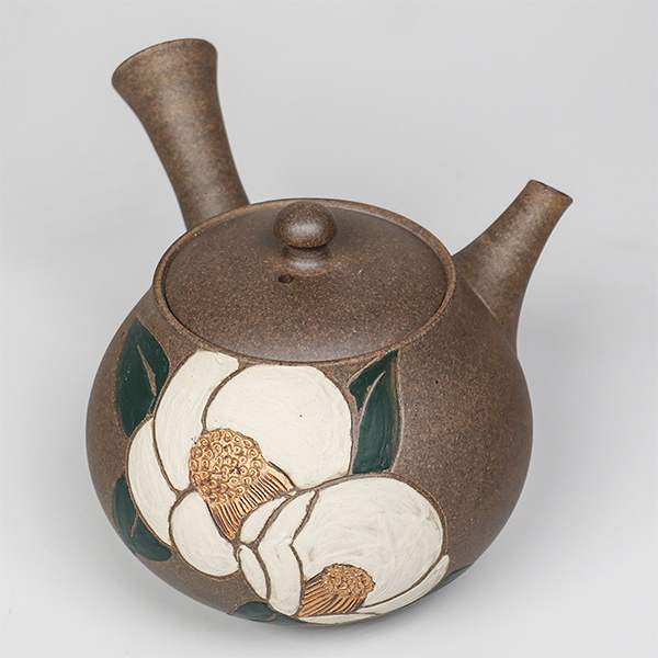 【青峰】燒結袋形 白椿 橫手急須0.3L