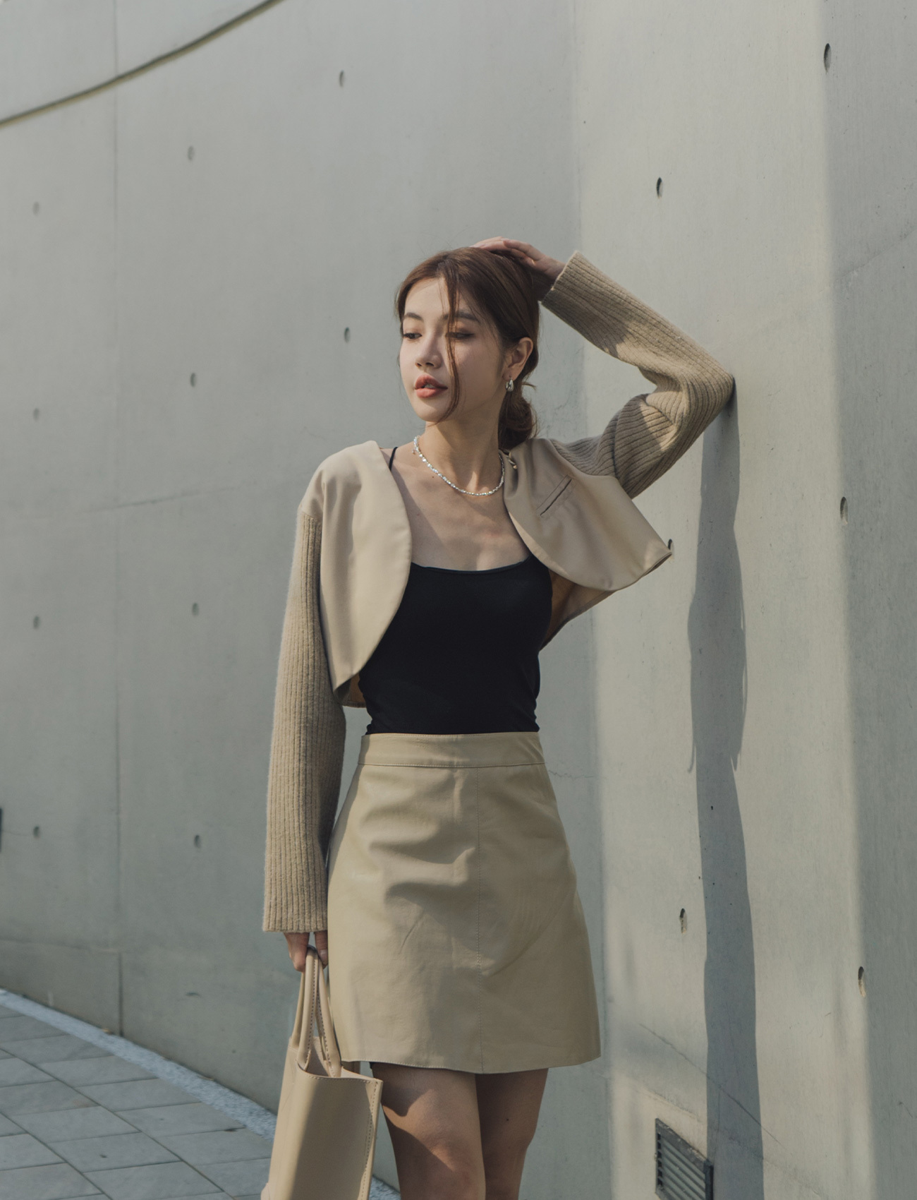 拼接材質短外套