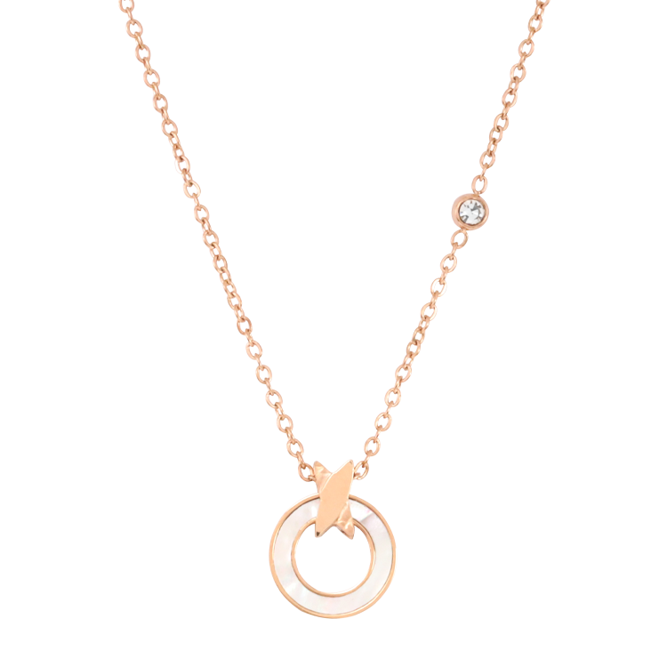 白鋼項鍊，女士項鍊 圓環鑲嵌貝殼；象徵著生命的連續性和循環（3690）