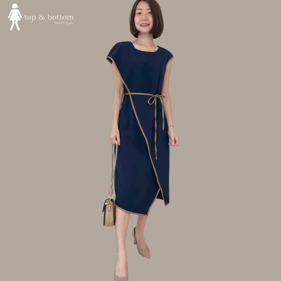 V SLEEVE LAYERED MIDI DRESS