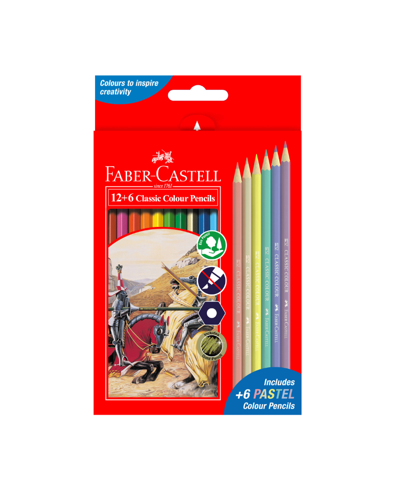 Faber-Castell 木顏色筆 12經典+6粉彩色