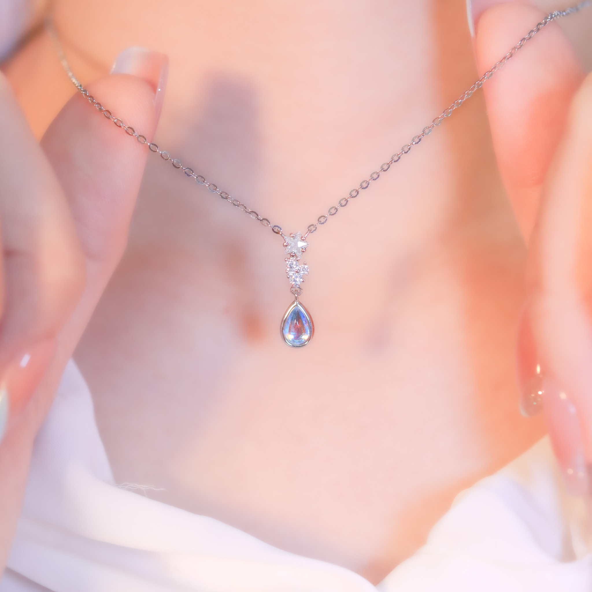 | 925 Silver・ White Gold・Glass Stone  | Blue Stars Necklace | NE1079 |