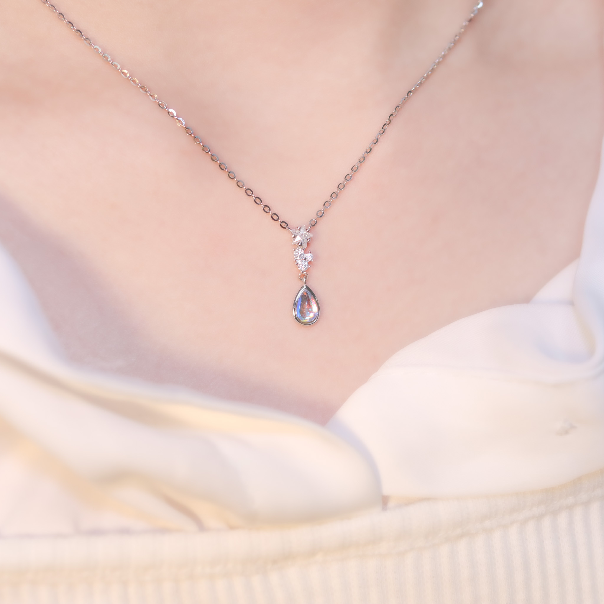 | 925 Silver・ White Gold・Glass Stone  | Blue Stars Necklace | NE1079 |