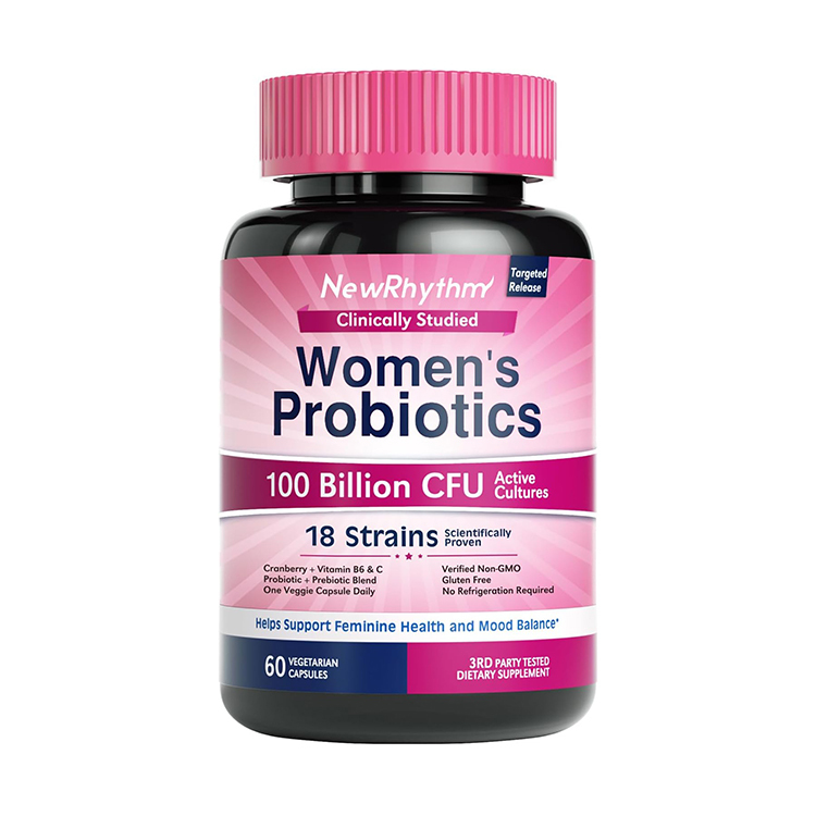 NewRhythm Probiotics for Women, Vitamin C & Organic Cranberry, 100 Billion CFU 18 Strains, 60 Veg Capsules