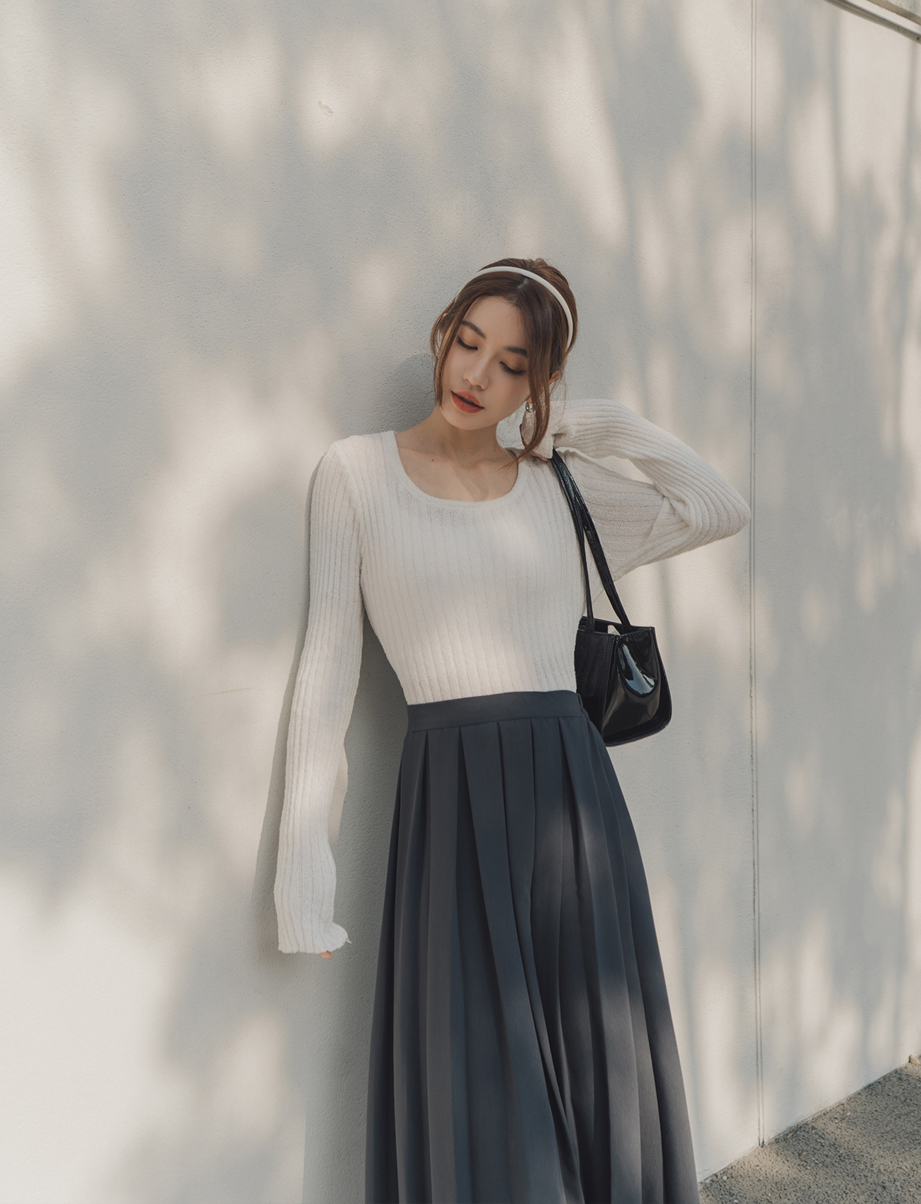 後綁帶針織上衣