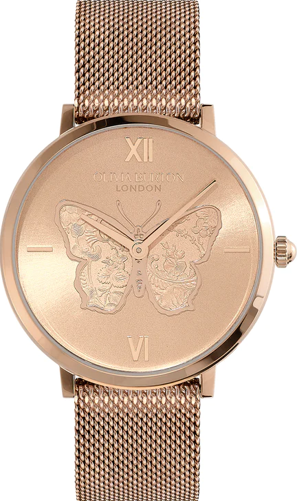 萬年鐘錶 -  Olivia Burton  藝術時尚  Ladies Signature Butterfly  蝴蝶雕花玫瑰金不鏽鋼米蘭錶帶女錶 24000148 錶徑35MM