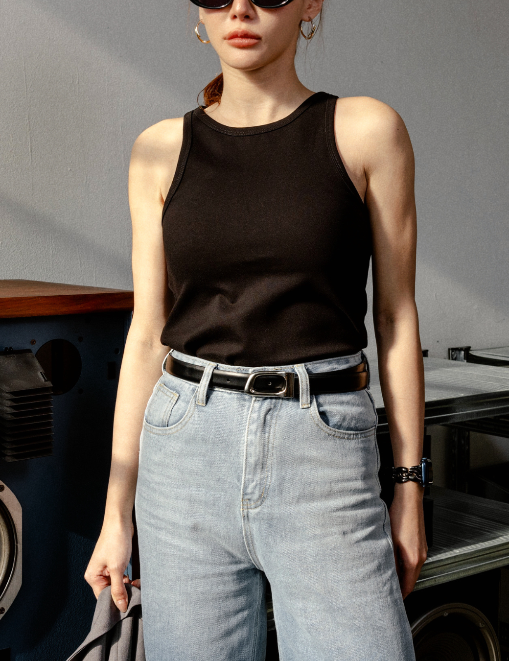 簡約削肩挖背背心（黑色/3尺寸）