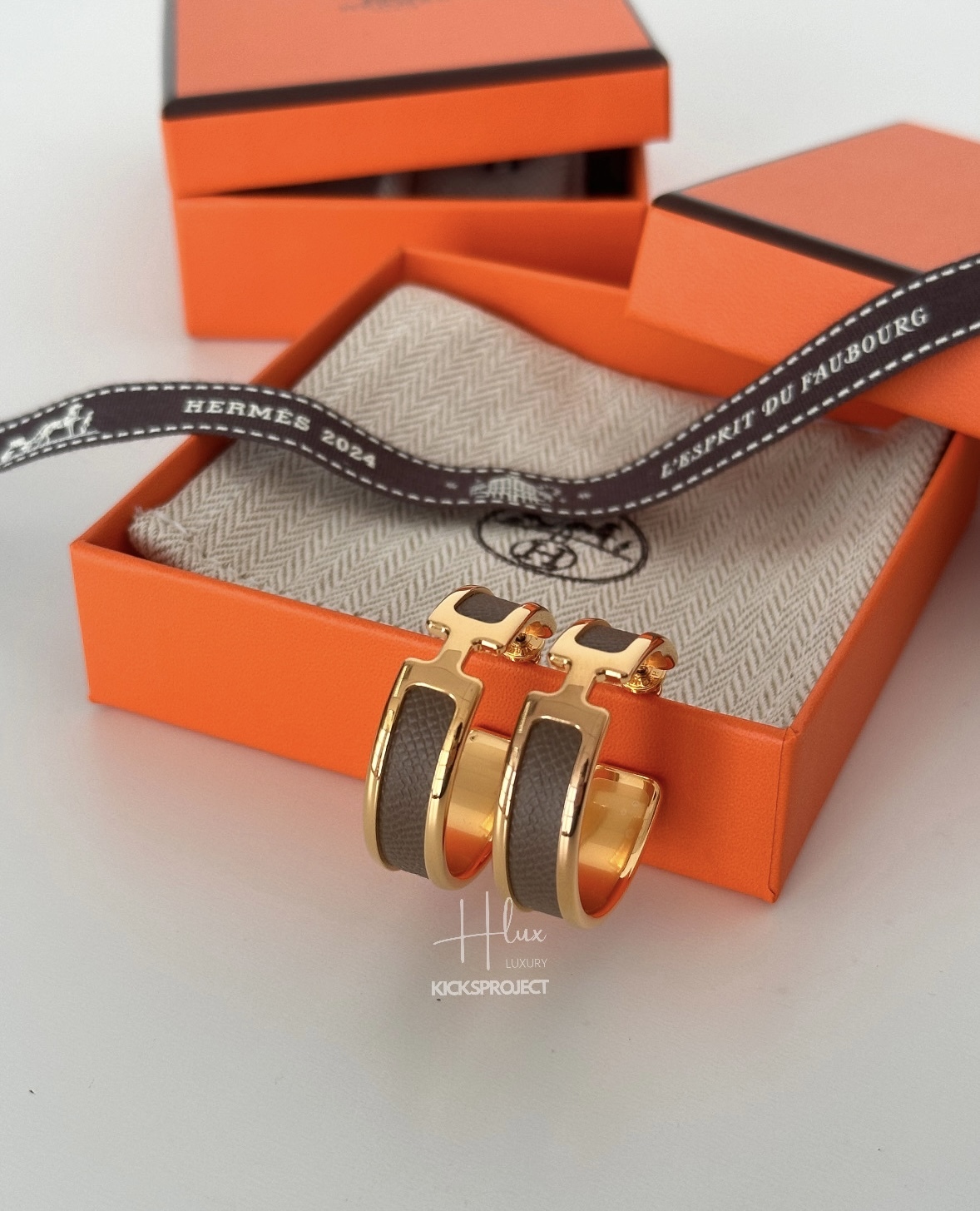 Hermes Olympe earrings 大象灰 X gold