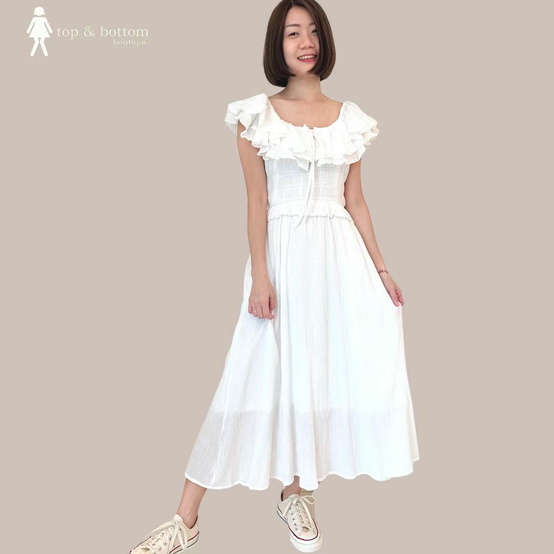 FRILLS OFF SHOULDER LONG DRESS