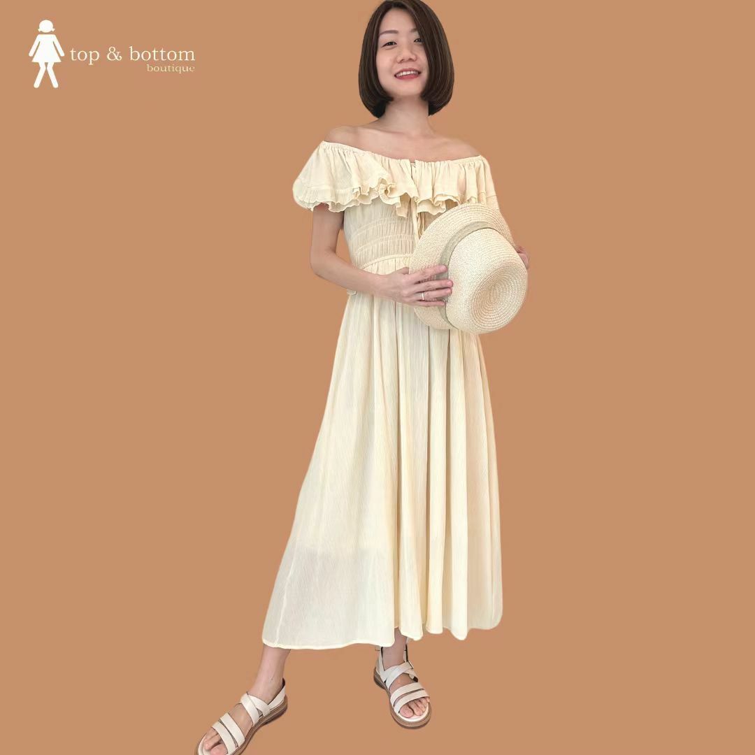 FRILLS OFF SHOULDER LONG DRESS