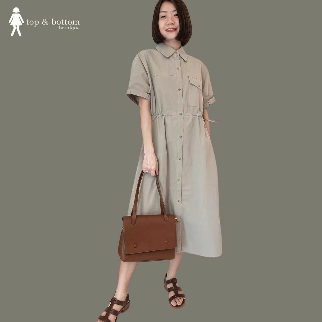 S/SLEEVE DRAWSTRING WAIST SHIFT DRESS