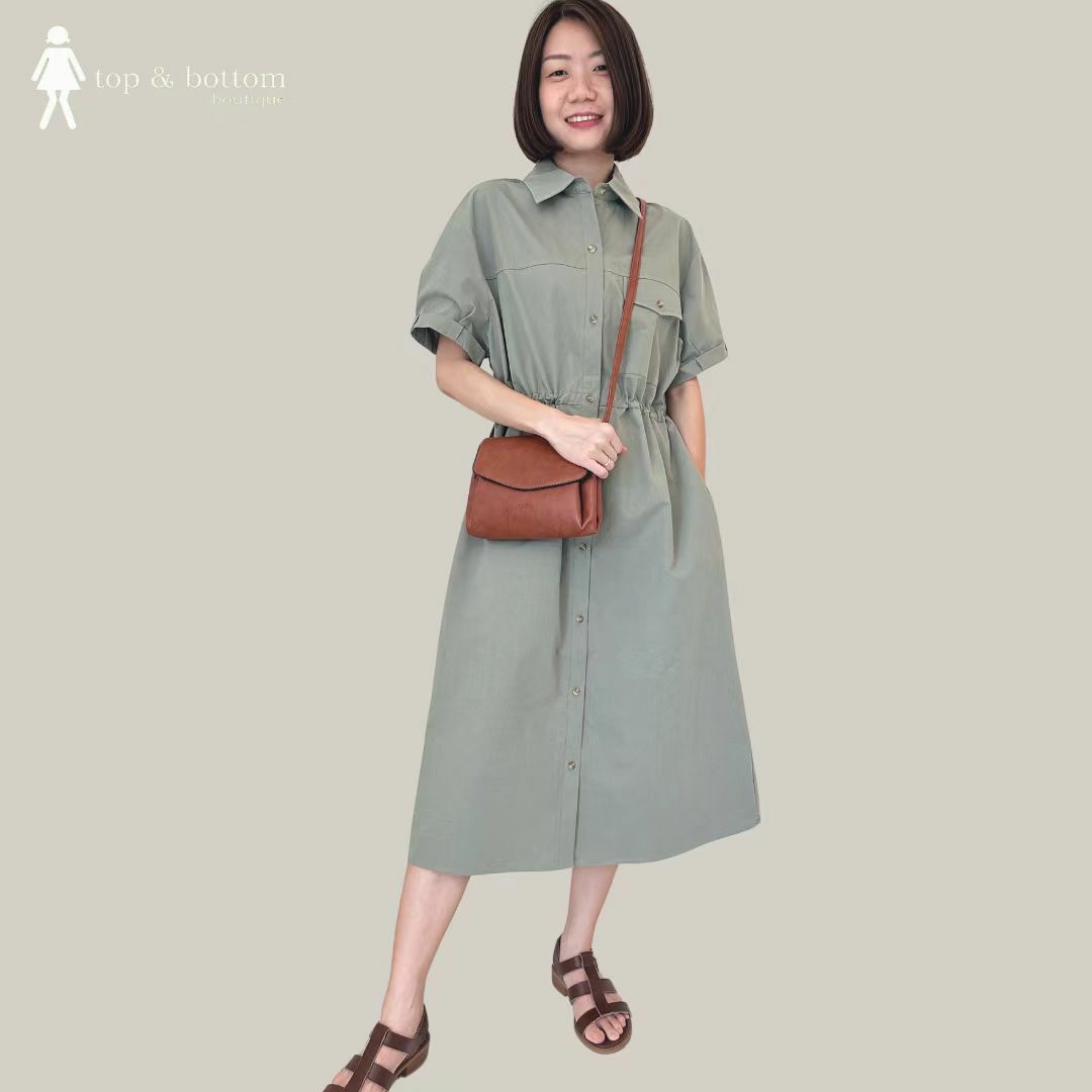 S/SLEEVE DRAWSTRING WAIST SHIFT DRESS