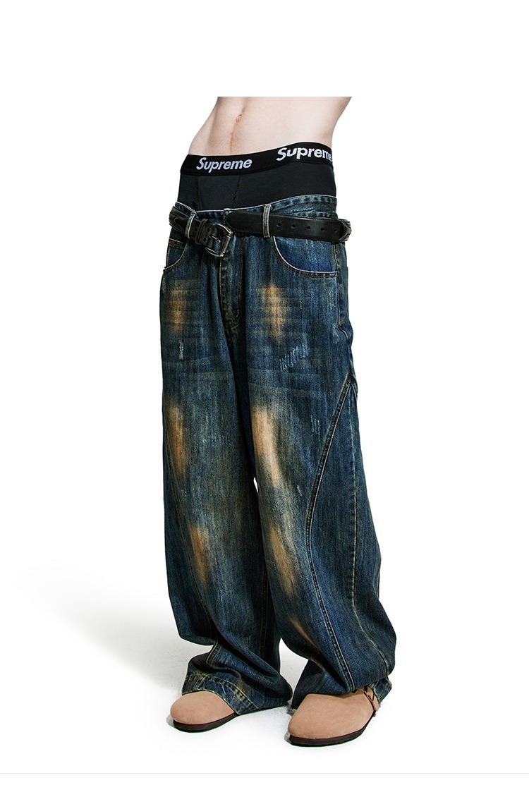 MOKACME 泥染做舊Dirtyfit直筒牛仔褲