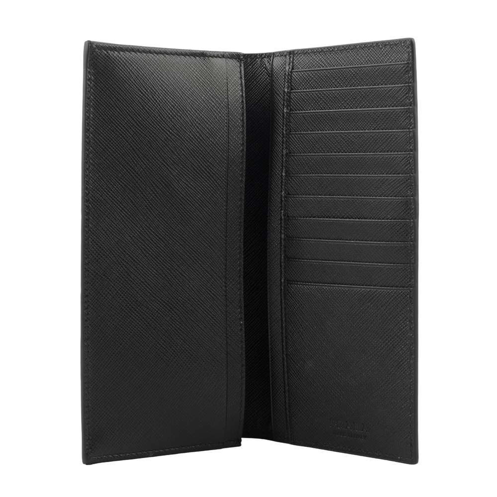 【PRADA】金色浮雕Logo 防刮牛皮二折長夾(黑色) 2MV836 QME F0632