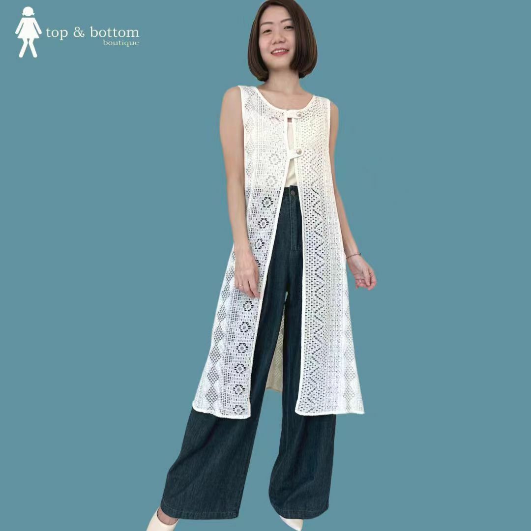 SLEEVELESS LACE LONG VEST