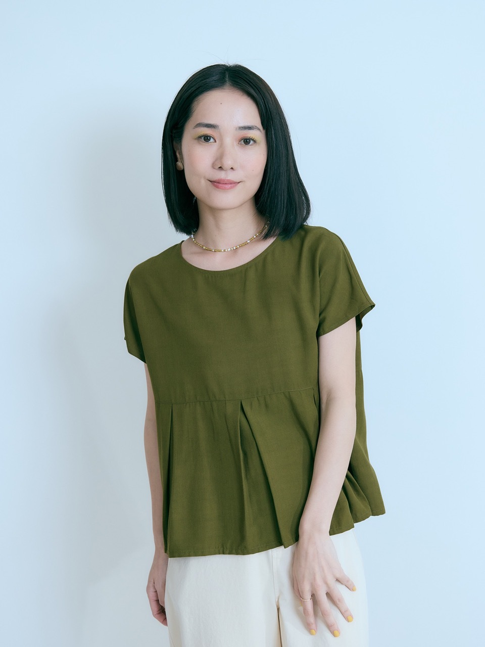 留夜伴摺短袖上衣-深沼