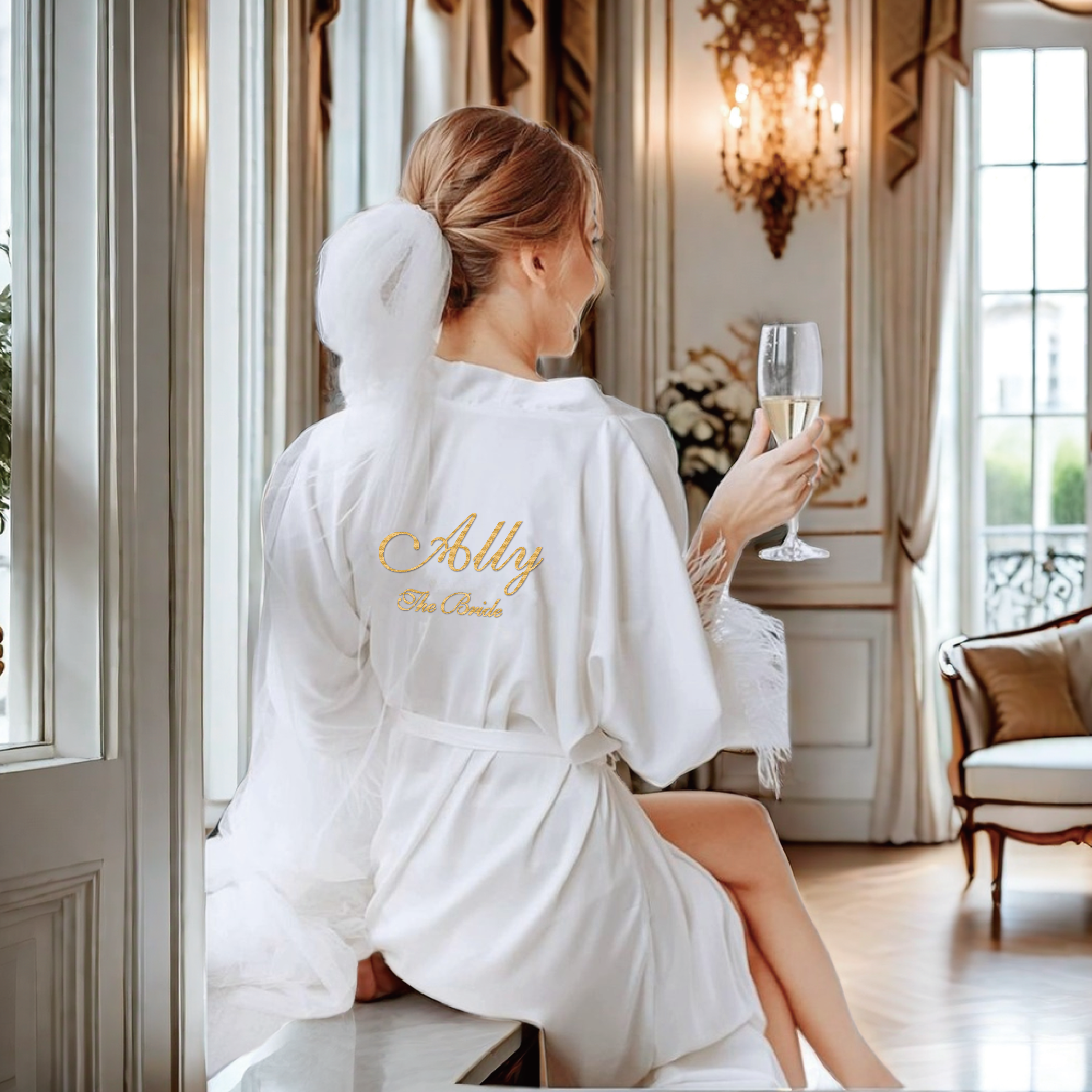 刺繡羽毛睡袍 / 配吊帶裙 (免費刺繡兩個位置)