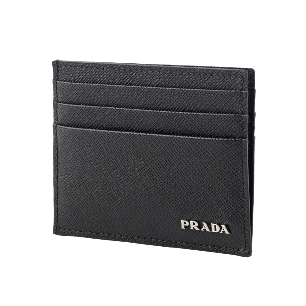 【PRADA】銀字Logo 防刮皮革卡片/名片夾(黑色) 2MC223 PN9 F0002