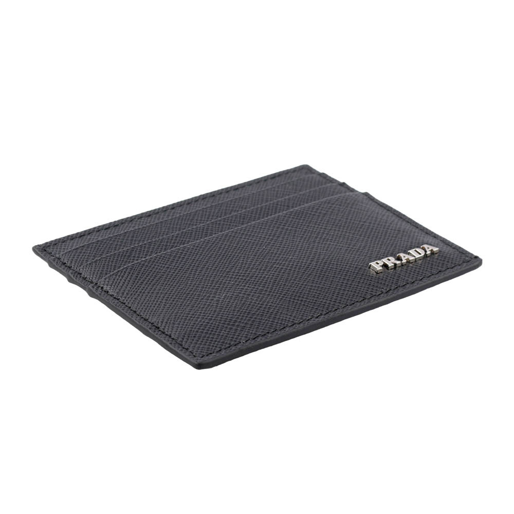 【PRADA】銀字Logo 防刮皮革卡片/名片夾(黑色) 2MC223 PN9 F0002