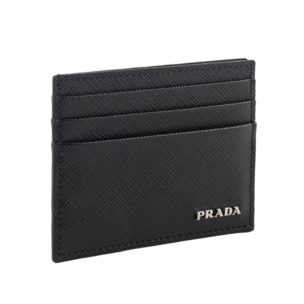 【PRADA】銀字Logo 防刮皮革卡片/名片夾(黑色) 2MC223 PN9 F0002