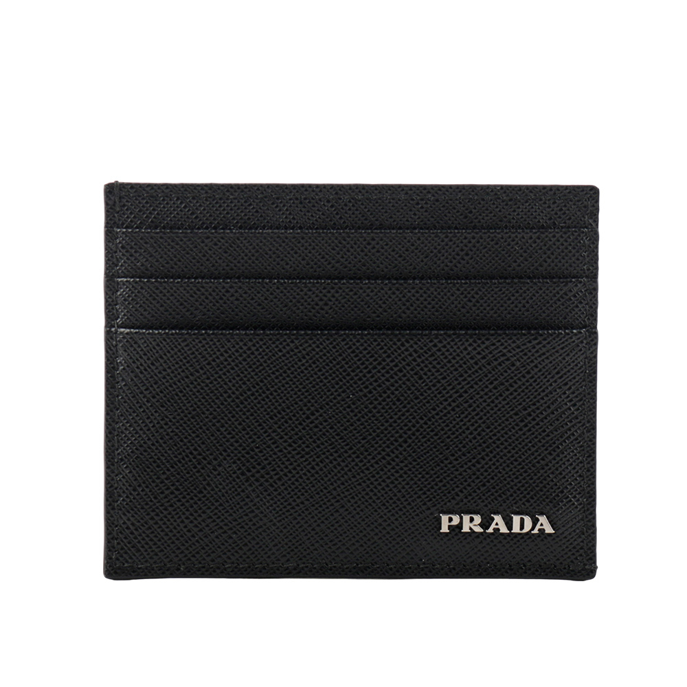 【PRADA】銀字Logo 防刮皮革卡片/名片夾(黑色) 2MC223 PN9 F0002