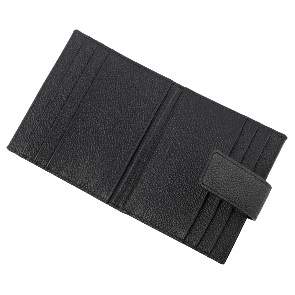 【PRADA】銀字Logo 粒紋牛皮釦式二折卡片夾/名片夾(黑色) 2MC049 2CGS F0002