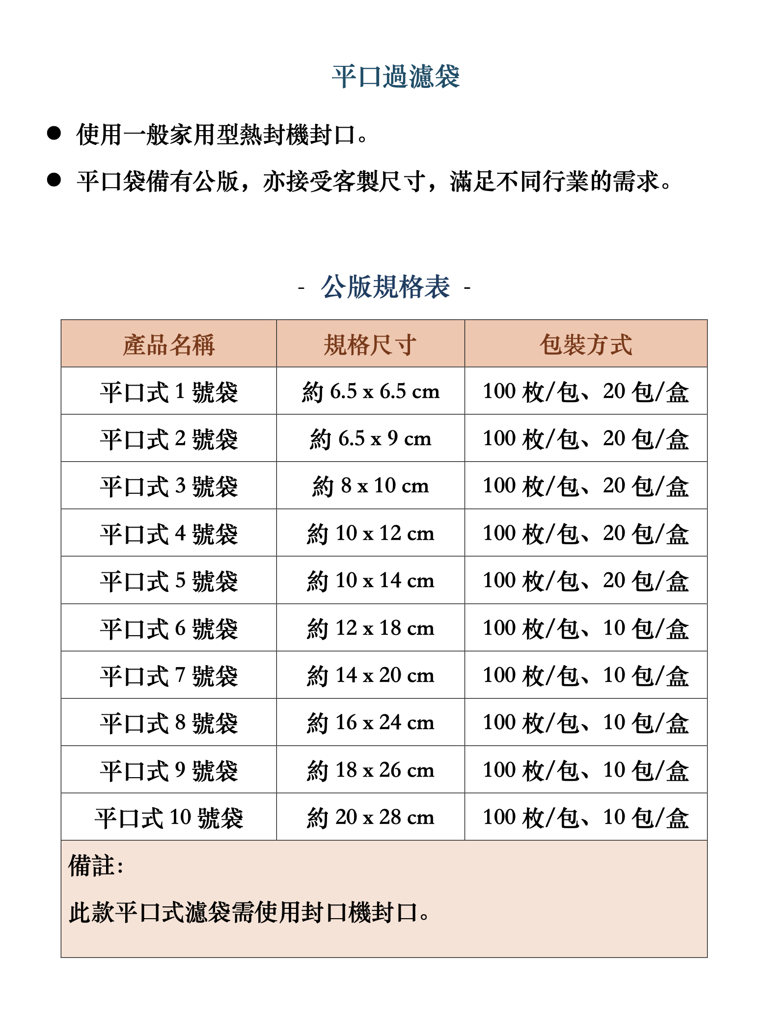 平口過濾袋(1~10號)