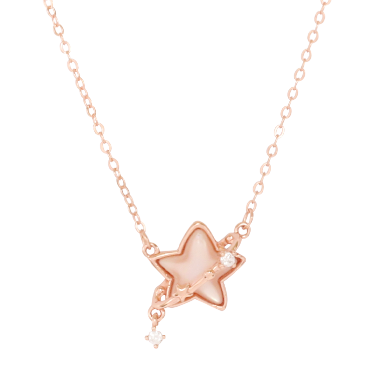 新品-純銀項鍊，女士項鍊 星型貝殼 星鋯環繞；浪漫和愛情的象徵（3700玫瑰金）