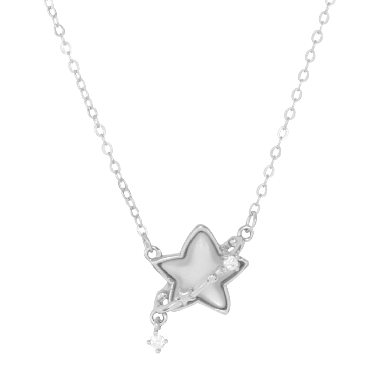 新品-純銀項鍊，女士項鍊 星型貝殼 星鋯環繞；浪漫和愛情的象徵（3700銀色）