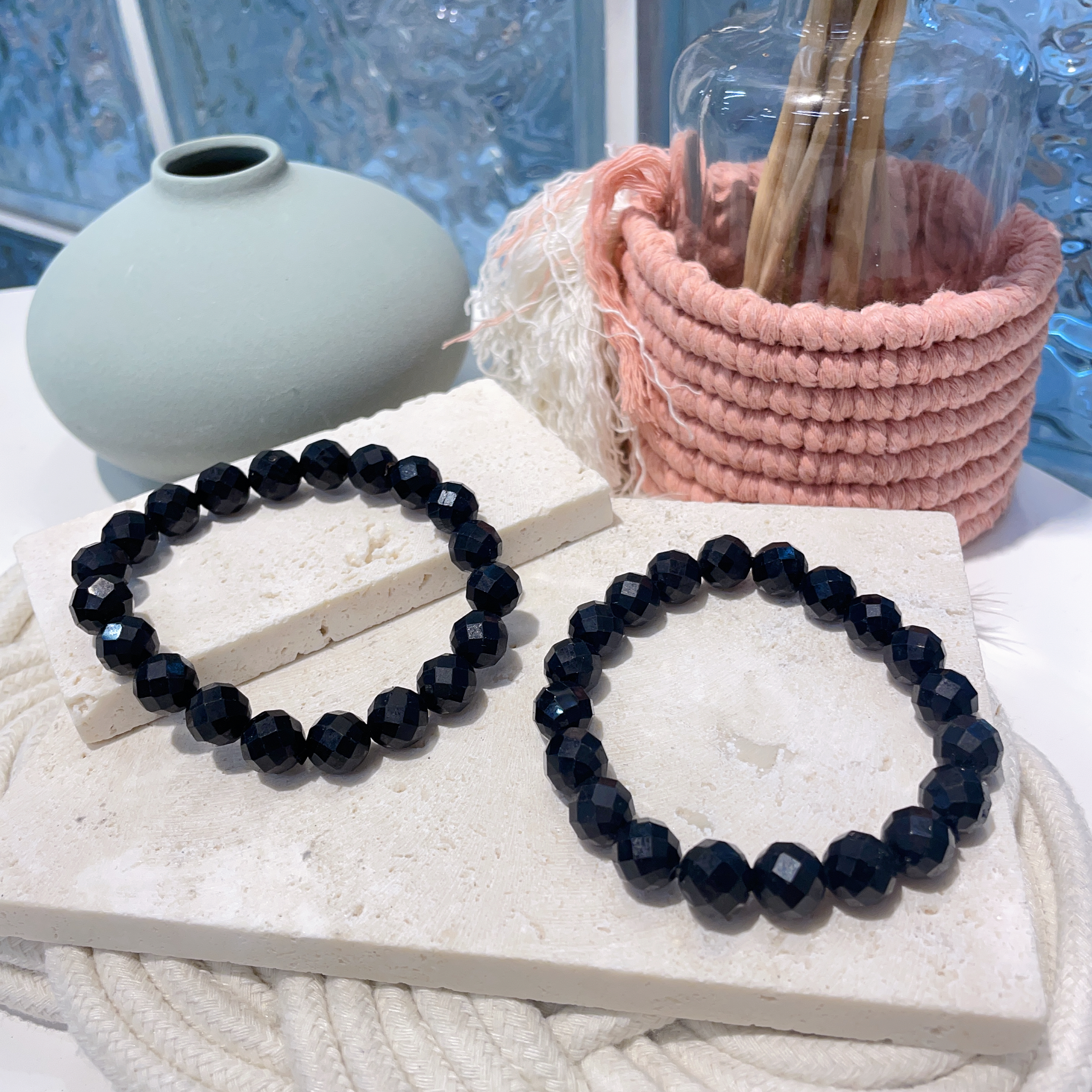 💛$120@2 鑽切黑碧璽手串 9mm