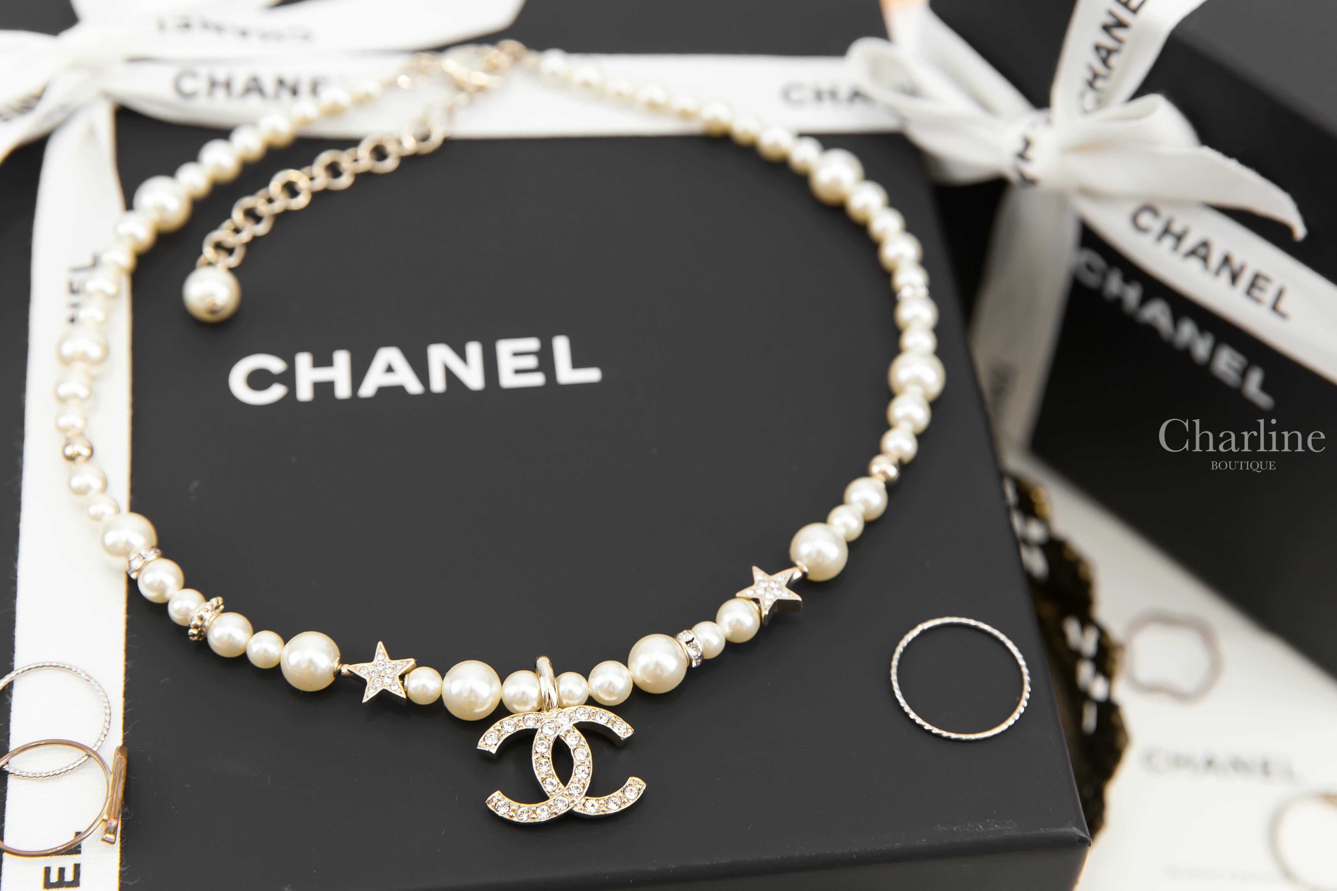 Chanel Necklace 金色水鑽星星大小珍珠水鑽CC垂墜項鍊-Charline Boutique 精品代購