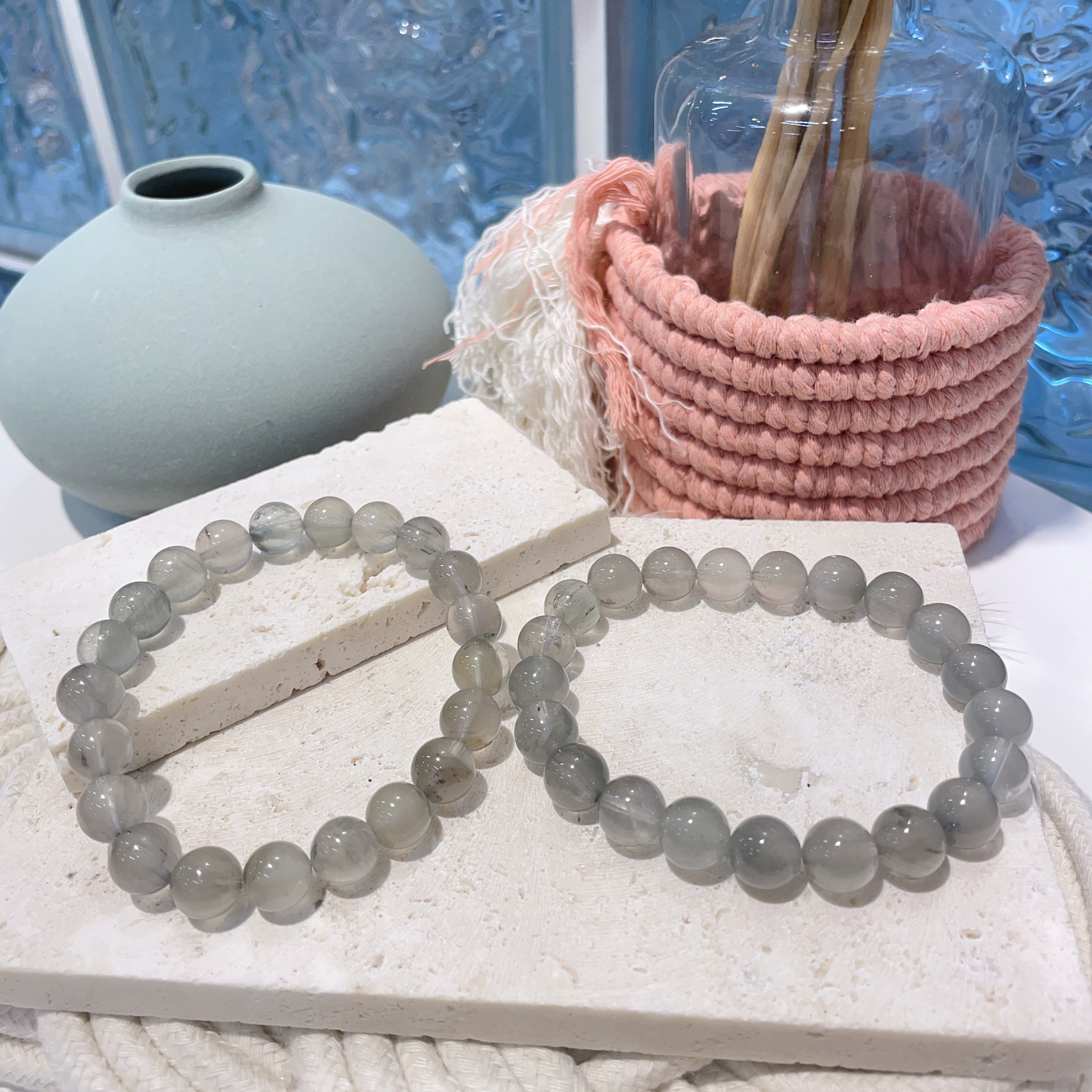 灰藍兔毛手串 9mm