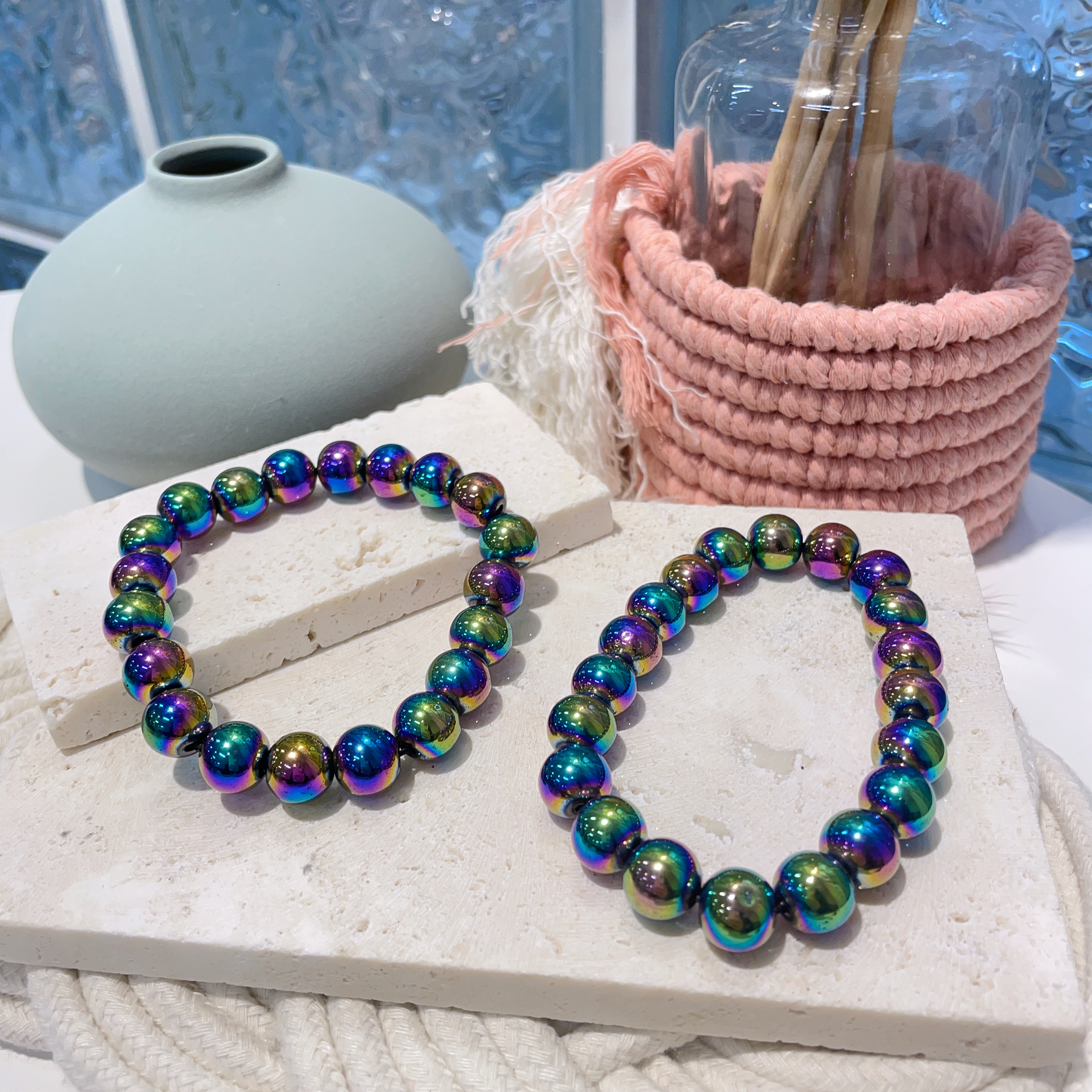 高磁幻彩黑膽石手串 10mm