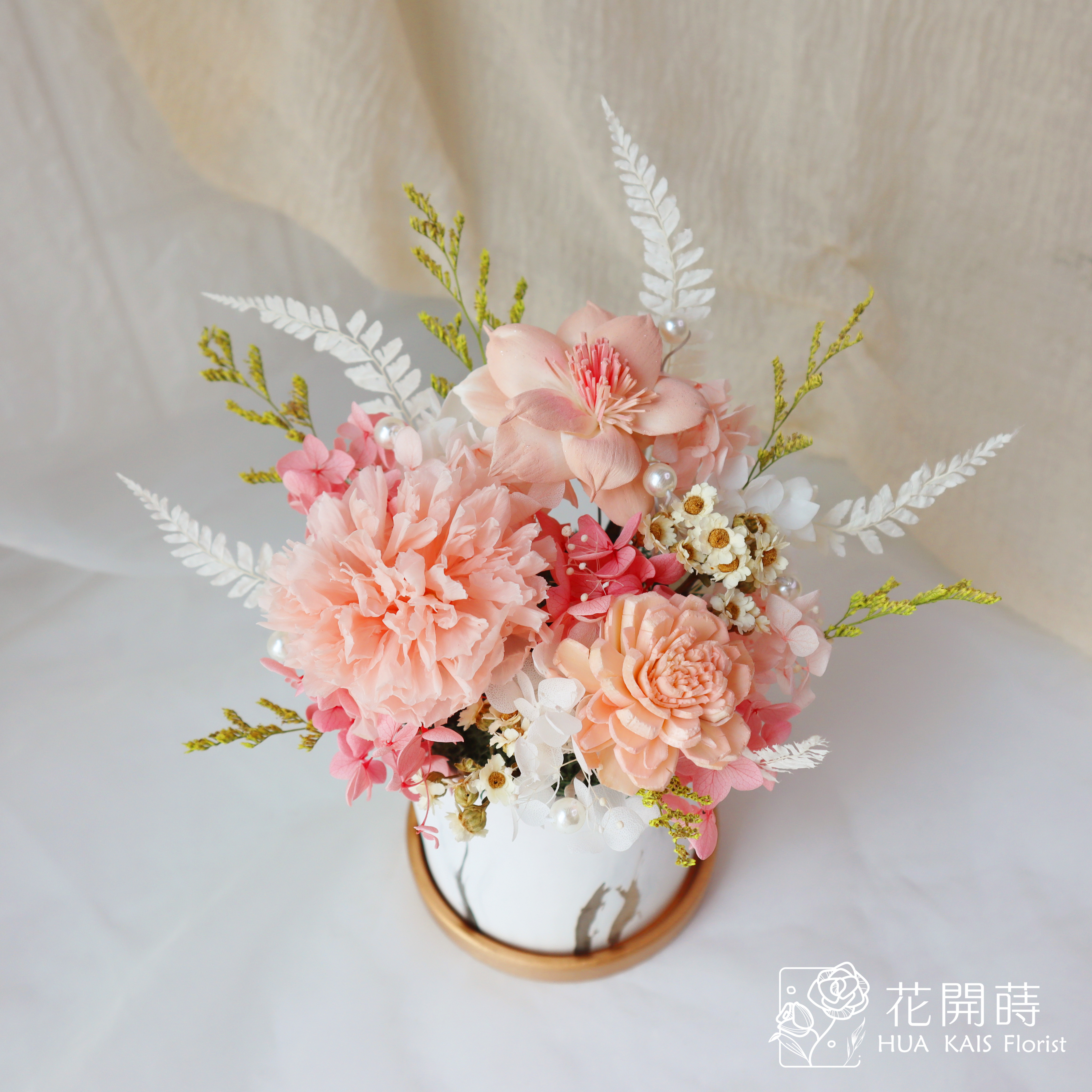 永生康乃馨小桌花|粉嫩珍珠|母親節盆栽|生日禮物|母親節盆花|母親節花禮|小資花禮|康乃馨花禮|永生康乃馨