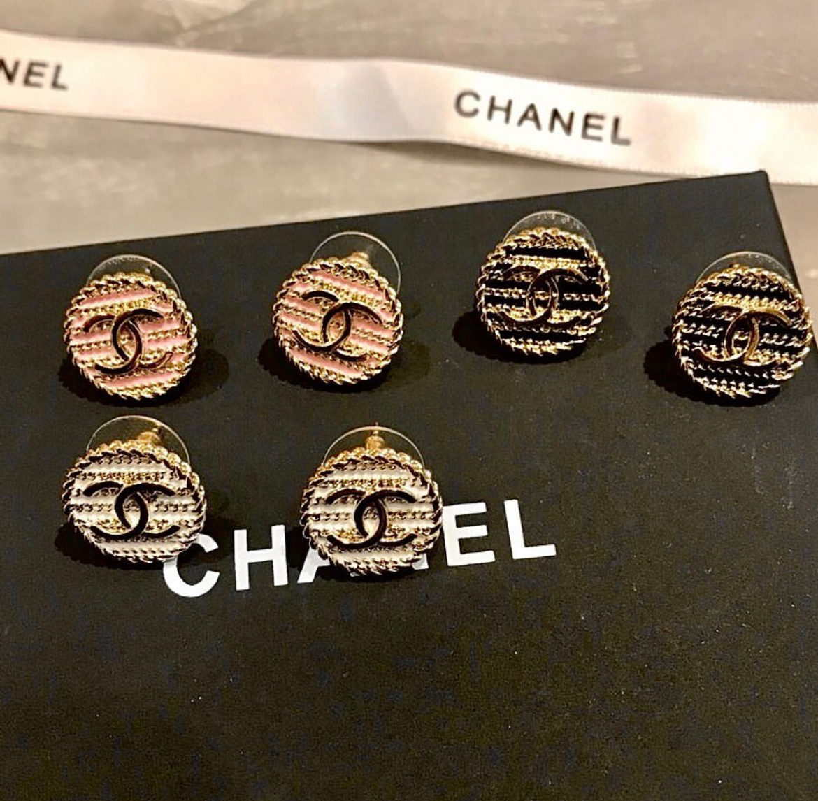 雙c編織毛呢 金鍊圓耳釘