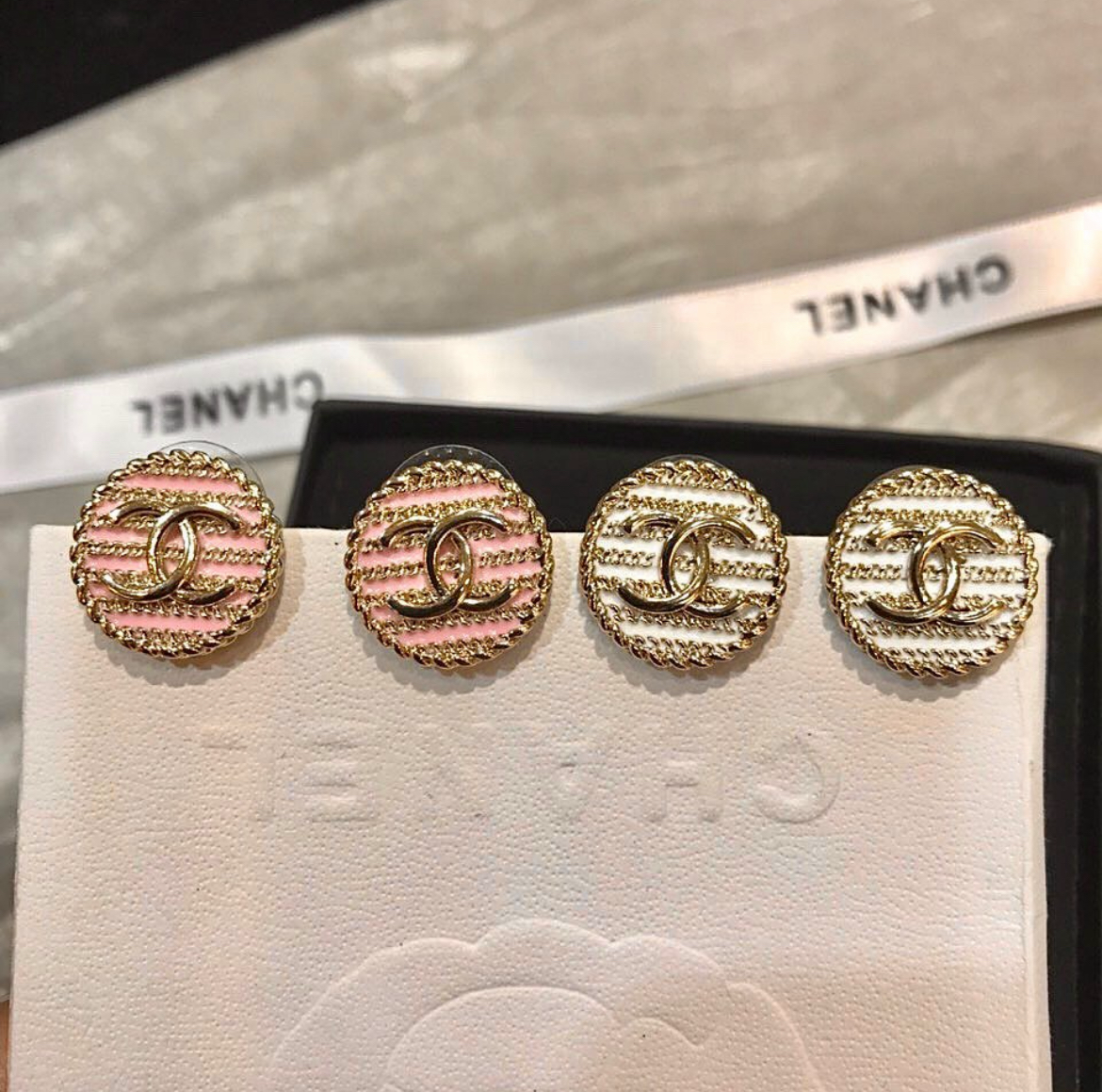 雙c編織毛呢 金鍊圓耳釘