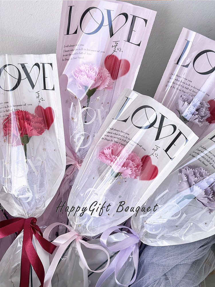 單朵康乃馨香皂花花束,Single carnation soap flower bouquet