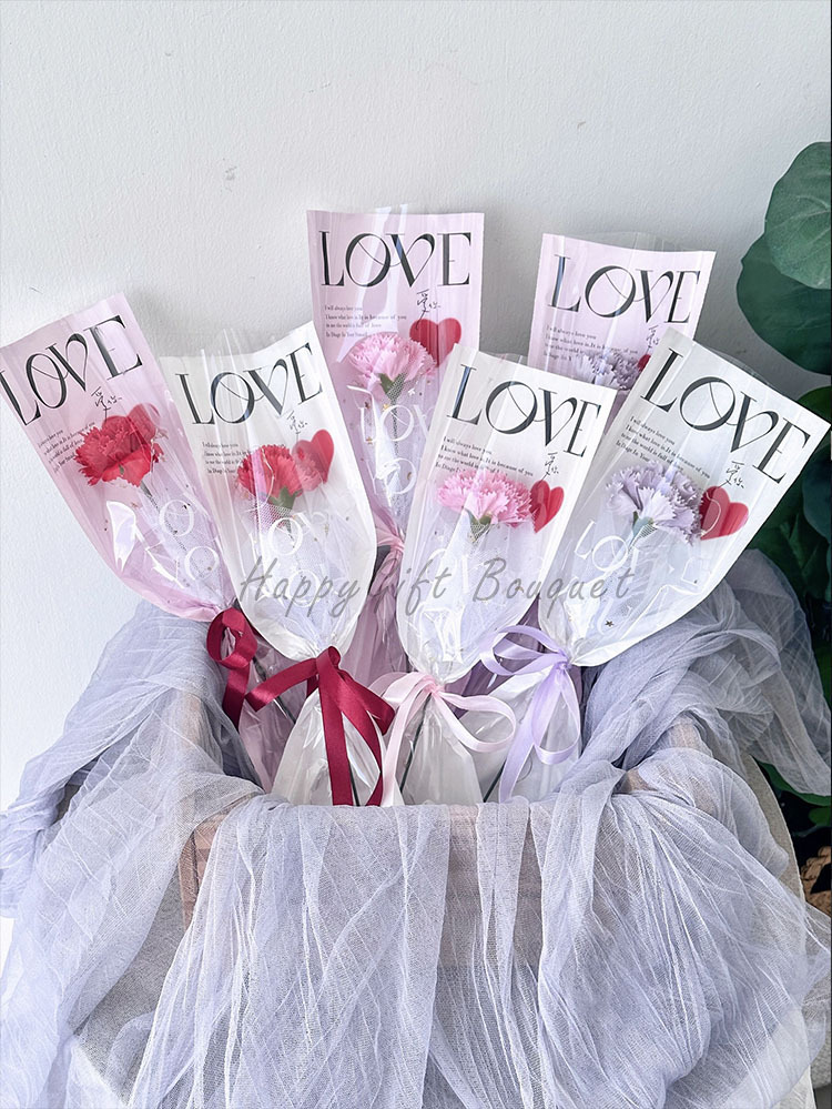 單朵康乃馨香皂花花束,Single carnation soap flower bouquet