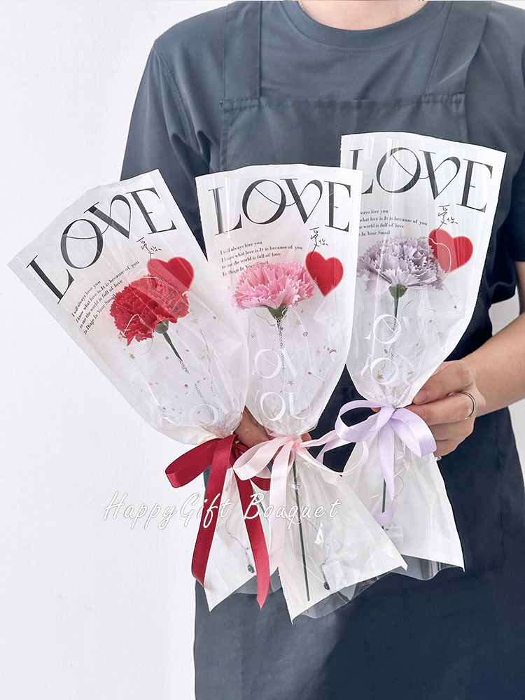 單朵康乃馨香皂花花束,Single carnation soap flower bouquet