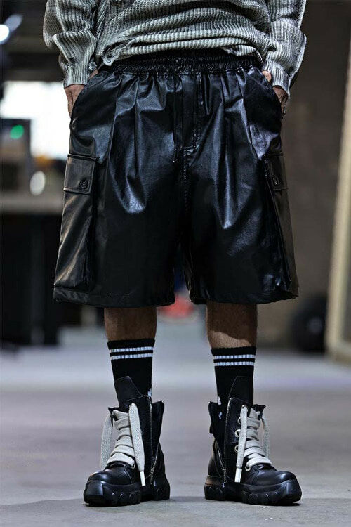 皮革氣球工裝短褲