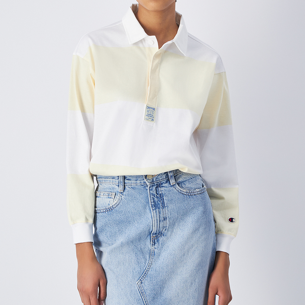 女款-ROCHESTER 條紋長袖POLO衫-米色/白色條紋（117205-WW001）